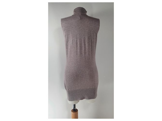 Autre Marque Tank Polo Pullover Kaschmir Seide Wolle Mischung Beige Grau - Ansicht 4
