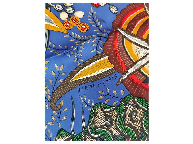 Schal mit Hermès-Blumen aus Südafrika 140 Grün Orange Hellblau - Ansicht 3