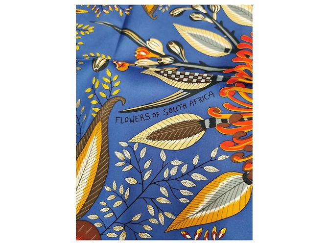 Schal mit Hermès-Blumen aus Südafrika 140 Grün Orange Hellblau - Ansicht 4