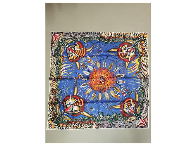Schal mit Hermès-Blumen aus Südafrika 140 Grün Orange Hellblau - Ansicht 5