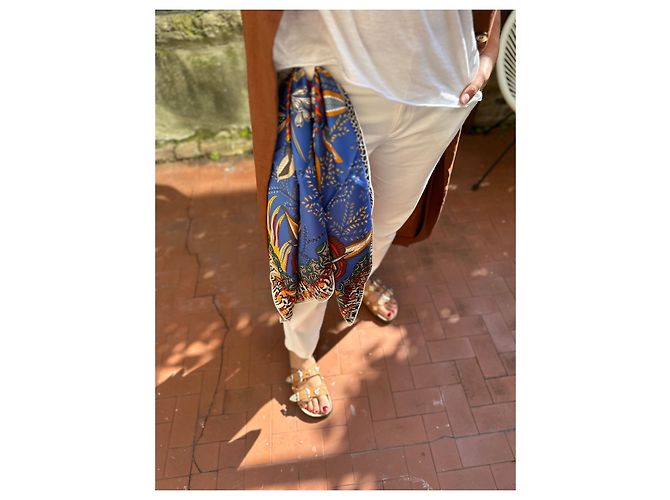 Schal mit Hermès-Blumen aus Südafrika 140 Grün Orange Hellblau - Ansicht 6