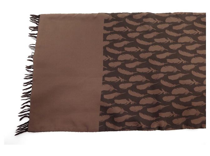 Hermès SCIARPA HERMES VINTAGE FODERATA VISO PLUME CASHMERE SETA CASHMERE SCIARPA SETA Marrone - vista 3
