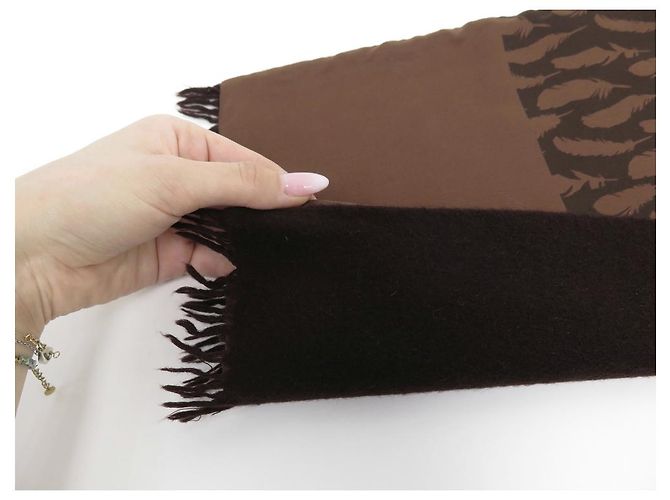 Hermès SCIARPA HERMES VINTAGE FODERATA VISO PLUME CASHMERE SETA CASHMERE SCIARPA SETA Marrone - vista 4