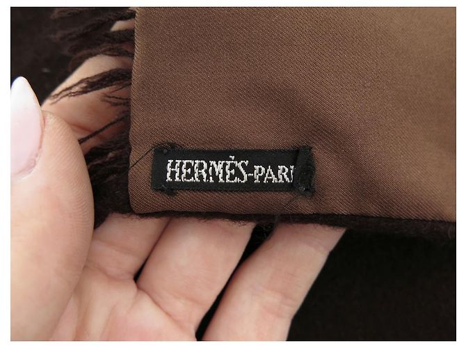 Hermès SCIARPA HERMES VINTAGE FODERATA VISO PLUME CASHMERE SETA CASHMERE SCIARPA SETA Marrone - vista 5