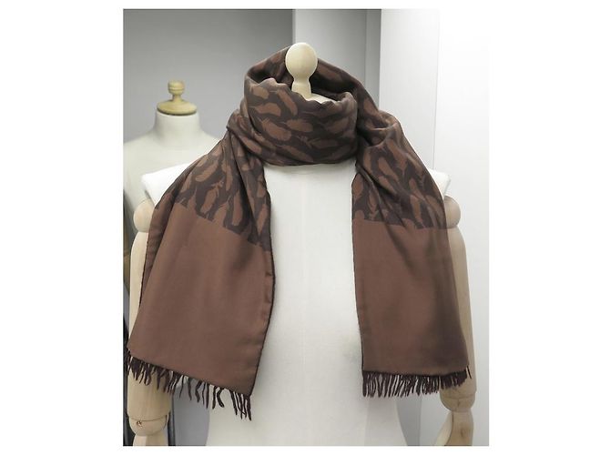 Hermès SCIARPA HERMES VINTAGE FODERATA VISO PLUME CASHMERE SETA CASHMERE SCIARPA SETA Marrone - vista 8