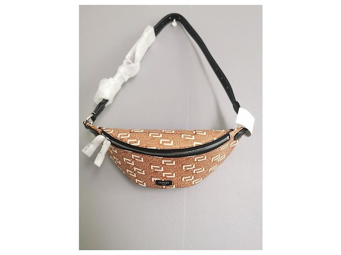 Lancel Camel Gürteltasche aus schwarzem Leder und Canvas Karamell Silber Hardware - Ansicht 3