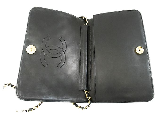 Pochette CHANEL per borsa a tracolla con patta e catena in pelle di agnello trapuntata nera Nero - vista 11