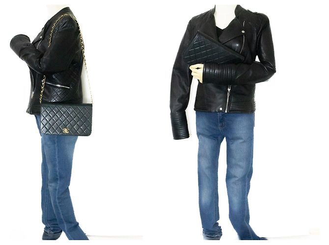 Pochette CHANEL per borsa a tracolla con patta e catena in pelle di agnello trapuntata nera Nero - vista 12