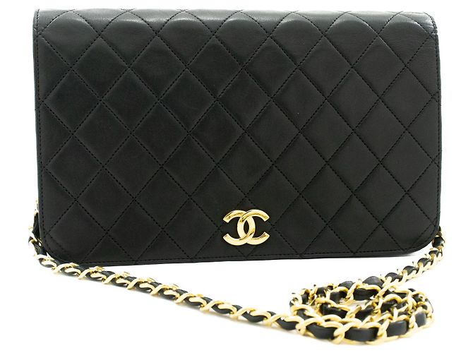 Pochette CHANEL per borsa a tracolla con patta e catena in pelle di agnello trapuntata nera Nero - vista 2