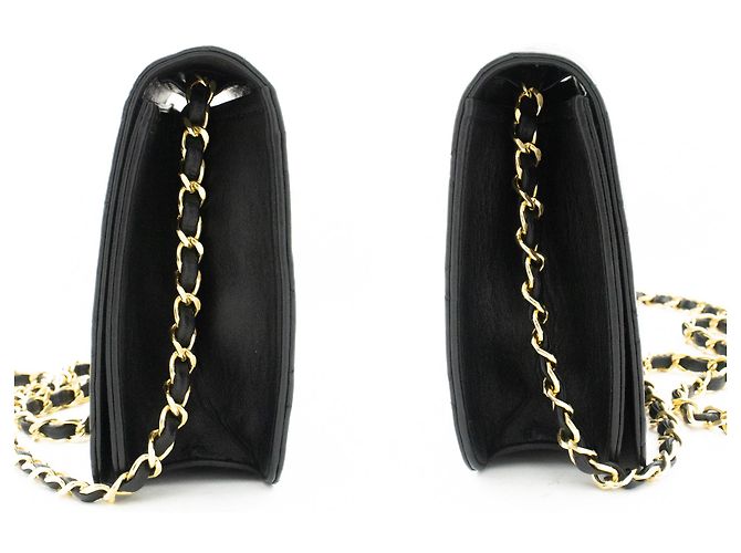 Pochette CHANEL per borsa a tracolla con patta e catena in pelle di agnello trapuntata nera Nero - vista 5