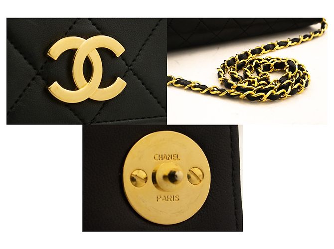 Pochette CHANEL per borsa a tracolla con patta e catena in pelle di agnello trapuntata nera Nero - vista 7