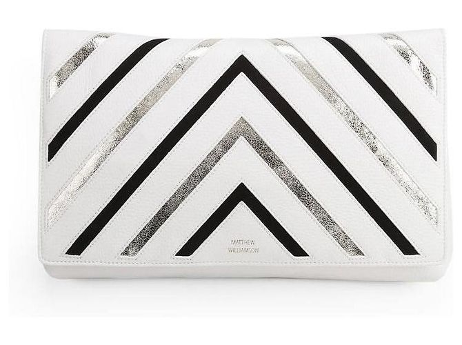 Pochette in pelle a righe metallizzate Nomad di Matthew Williamson Bianco - vista 2