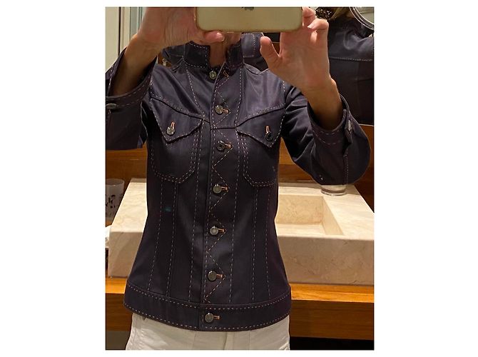 Hermès orange stitched jacket Blue - view 9