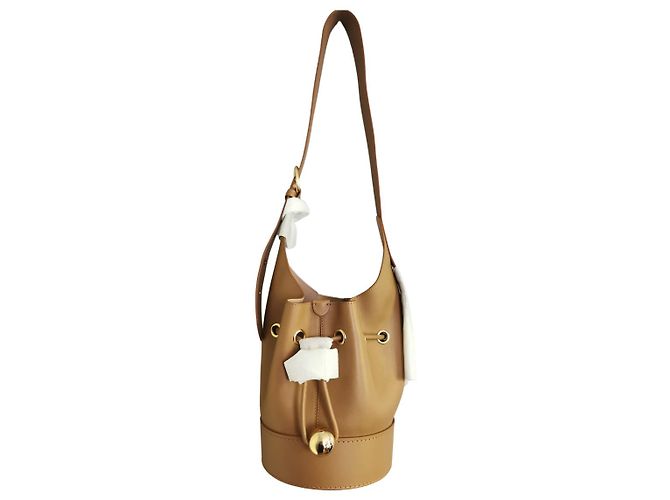 Borsa a secchiello Lancel Cheri PM in pelle beige Marrone Gold hardware - vista 2