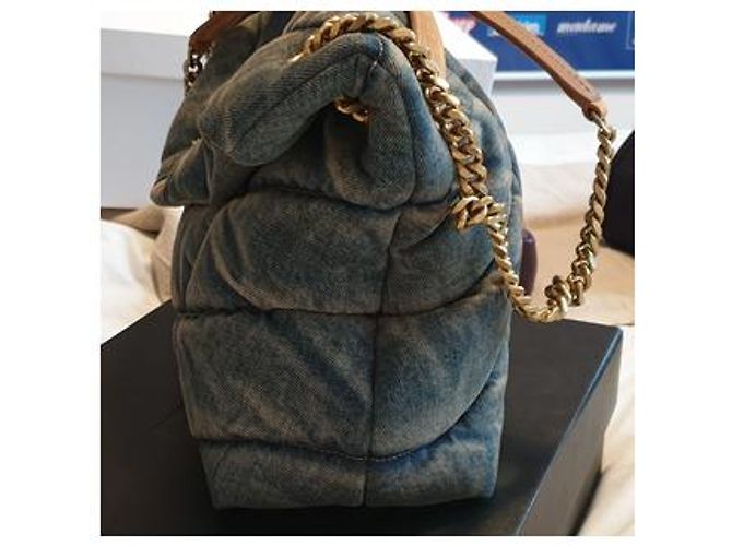 Saint Laurent Borsa imbottita media in camoscio e denim - vista 2