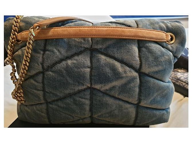 Saint Laurent Borsa imbottita media in camoscio e denim - vista 3