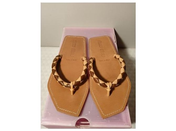Miu Miu Flip-Flops aus Leder Caramel Karamell - Ansicht 6