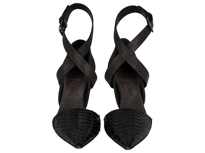 Brunello Cucinelli Monili Beaded Ankle Strap Python Leather Pumps - view 2
