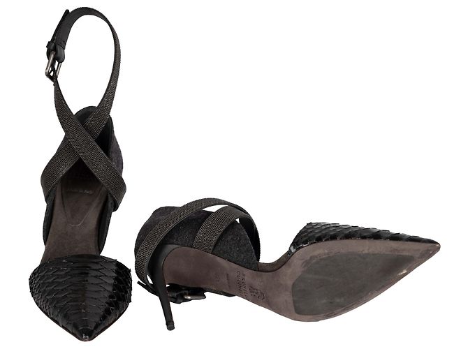 Brunello Cucinelli Monili Beaded Ankle Strap Python Leather Pumps - view 4