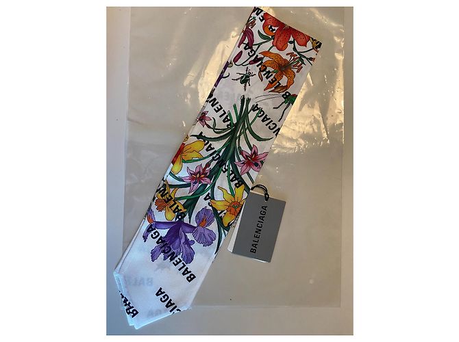 Gucci x Balenciaga Flora Twilly Seide Blumen Weiß Mehrfarben - Ansicht 2