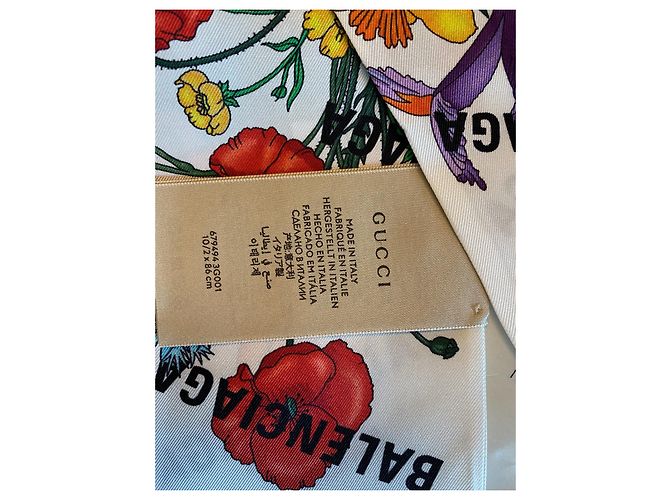 Gucci x Balenciaga Flora Twilly Seide Blumen Weiß Mehrfarben - Ansicht 3