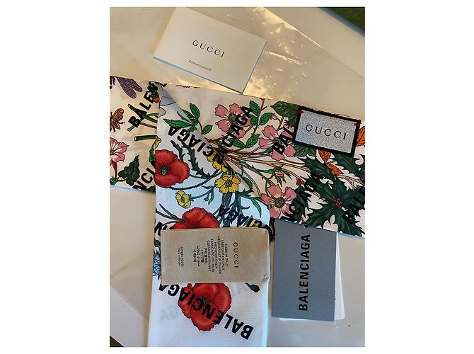 Gucci x Balenciaga Flora Twilly Seide Blumen Weiß Mehrfarben - Ansicht 5