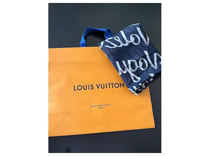 Sciarpa Louis Vuitton in seta e lana blu - vista 2