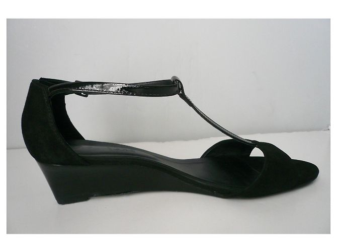 Autre Marque PASTELLE Sandali con zeppa in camoscio nero T40 Euro - vista 3