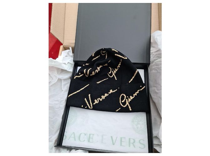 Versace GV Signature Pattern Gorro - Unisex (hombres / MUJER) Negro - vista 2