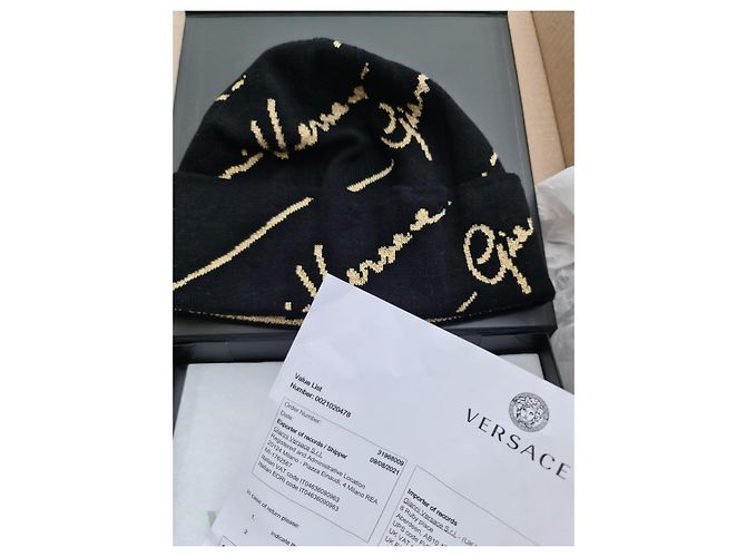 Versace GV Signature Pattern Gorro - Unisex (hombres / MUJER) Negro - vista 3