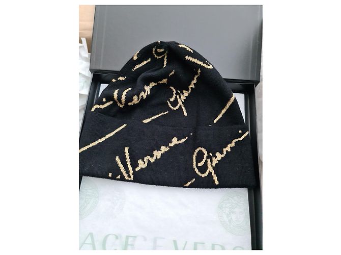 Versace GV Signature Pattern Gorro - Unisex (hombres / MUJER) Negro - vista 6