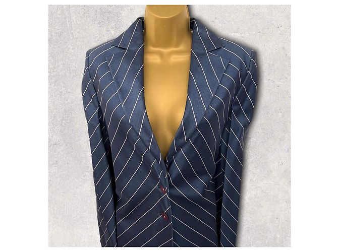 Autre Marque Versus Classic Blue Pinstripe Spring Coat IT 42 US 8 Reino Unido 10 BNWT PVP £2229 Azul - vista 2