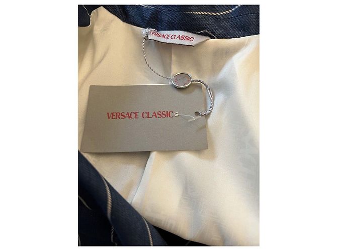 Autre Marque Versus Classic Blue Pinstripe Spring Coat IT 42 US 8 Reino Unido 10 BNWT PVP £2229 Azul - vista 5