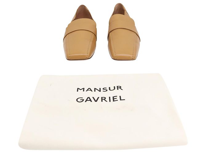 Mocassini Mansur Gavriel Punta Quadrata in Pelle Caramello - vista 3