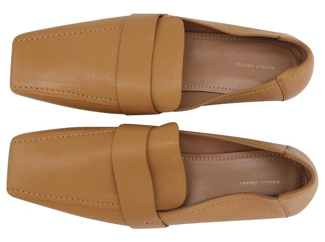 Mocassini Mansur Gavriel Punta Quadrata in Pelle Caramello - vista 7
