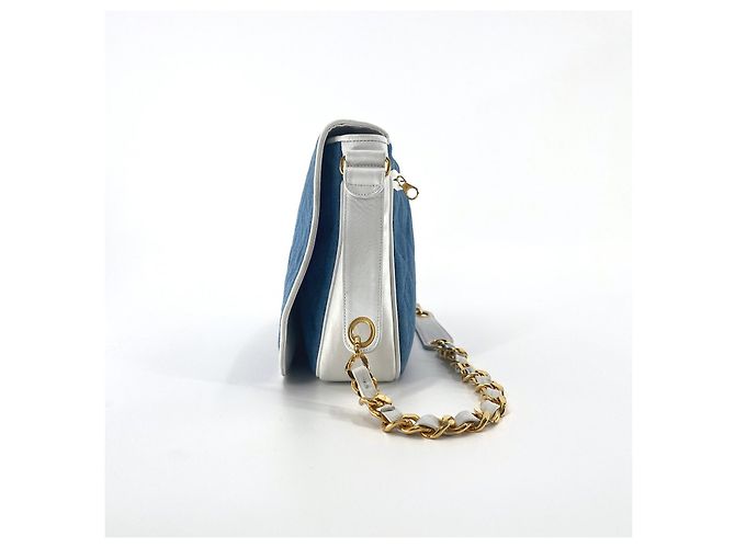 Bolso Chanel Besace de Cuero Blanco y Mezclilla Azul claro - vista 3