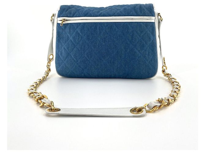 Bolso Chanel Besace de Cuero Blanco y Mezclilla Azul claro - vista 4