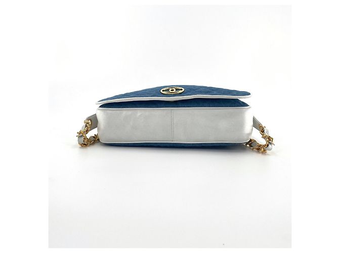 Bolso Chanel Besace de Cuero Blanco y Mezclilla Azul claro - vista 5