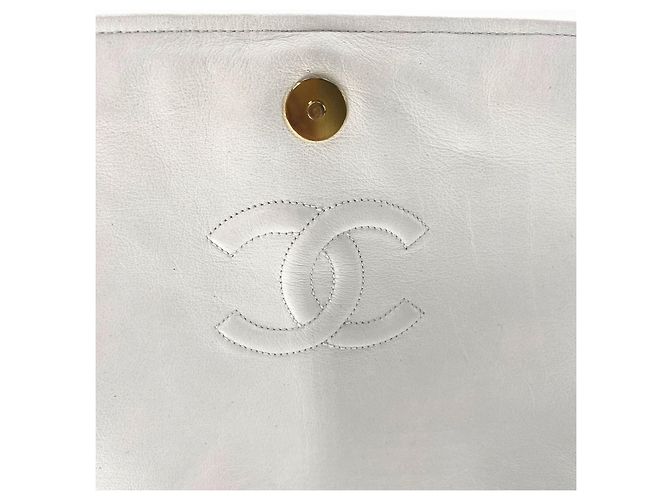 Bolso Chanel Besace de Cuero Blanco y Mezclilla Azul claro - vista 8