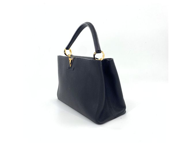 Louis Vuitton Capucines Borsa in pelle nera granulata Nero - vista 2