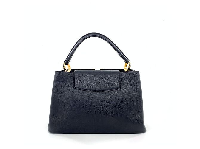 Louis Vuitton Capucines Borsa in pelle nera granulata Nero - vista 4