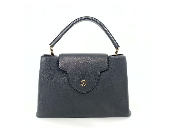 Louis Vuitton Capucines Borsa in pelle nera granulata Nero - vista 9