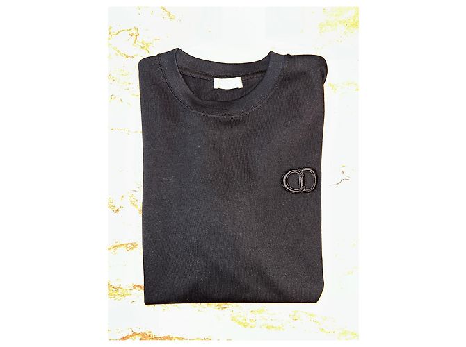 Camiseta Dior preta de algodão com logo CD bordado Preto - vista 2