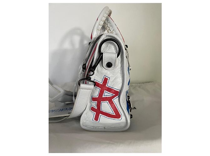 Borsa Balenciaga City in pelle bianca con graffiti rosso e blu Bianco - vista 4