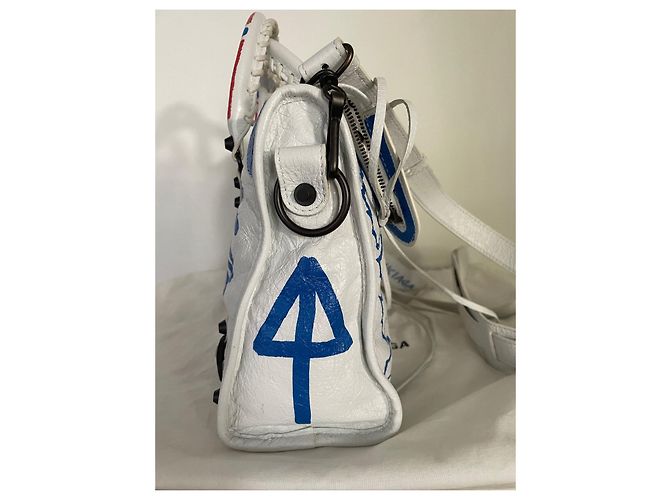 Borsa Balenciaga City in pelle bianca con graffiti rosso e blu Bianco - vista 5