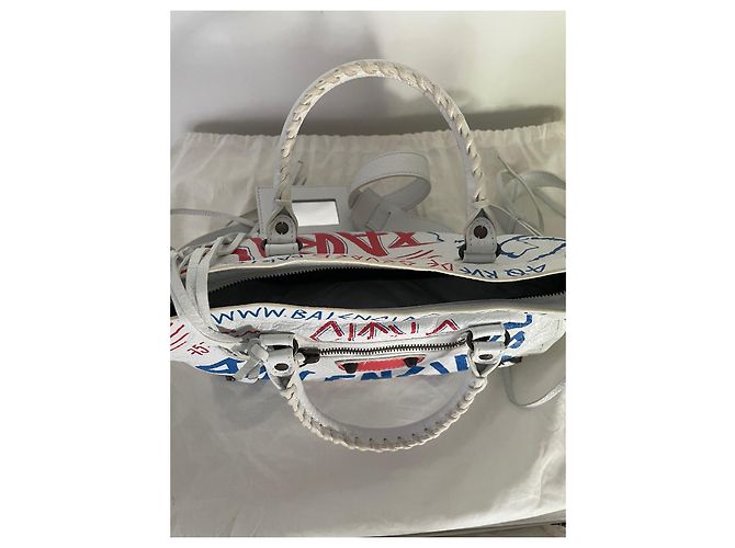 Borsa Balenciaga City in pelle bianca con graffiti rosso e blu Bianco - vista 6