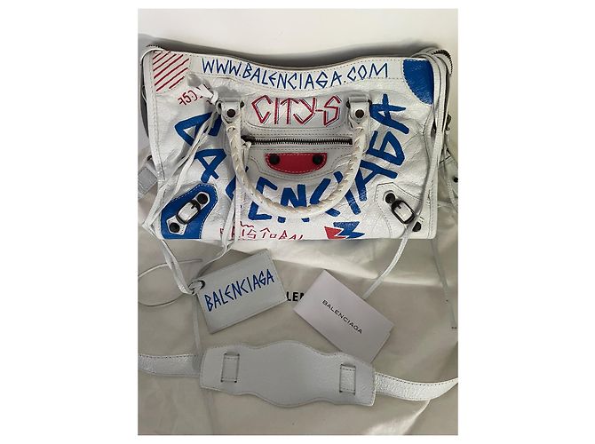 Borsa Balenciaga City in pelle bianca con graffiti rosso e blu Bianco - vista 7