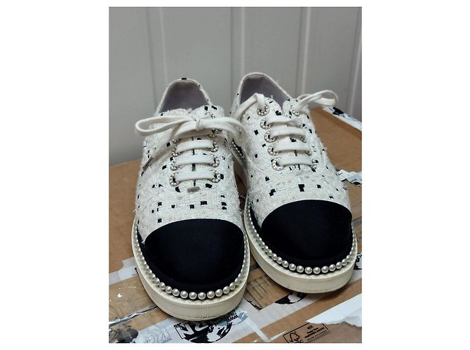 Tweed bianco Chanel/Sneaker in tessuto con lacci - vista 12