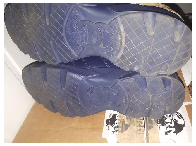Chanel blu/Sneakers stringate con logo CC in pelle color oro 37 US 7 UK 4 D'oro - vista 6