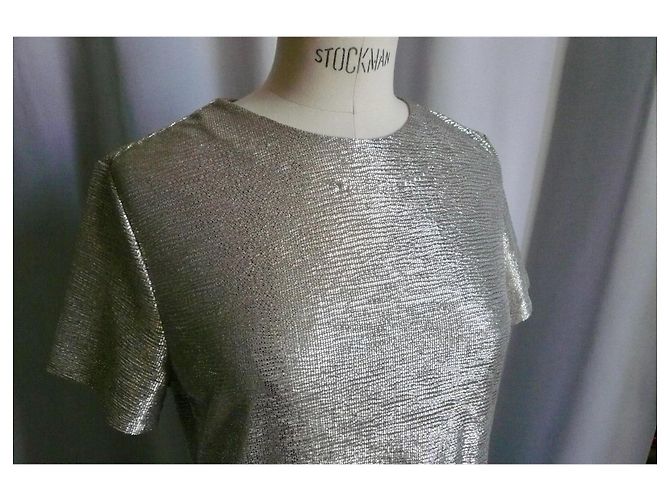 PAUL SMITH Splendido Abito Midi Laminato Maniche Corte T42 IT D'oro - vista 2